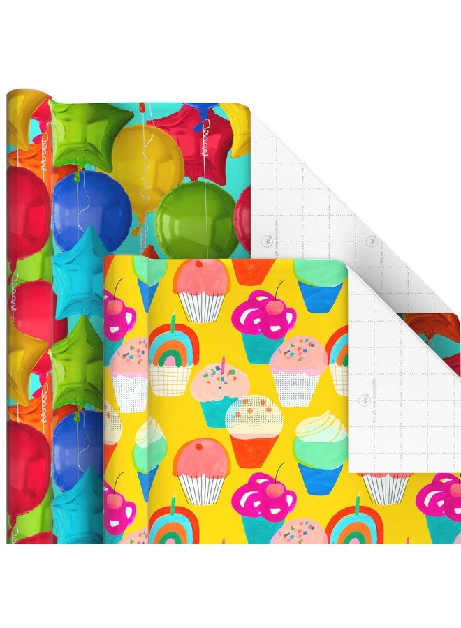 هولمارك لفات ورق تغليف هدايا أعياد الميلاد من هولمارك - نجوم، خطوط، بالونات، كب كيك، ورق تغليف هدايا عيد ميلاد سعيد (مجموعة من 6 لفات: 180 قدم مربع. إجمالي) - Image 5