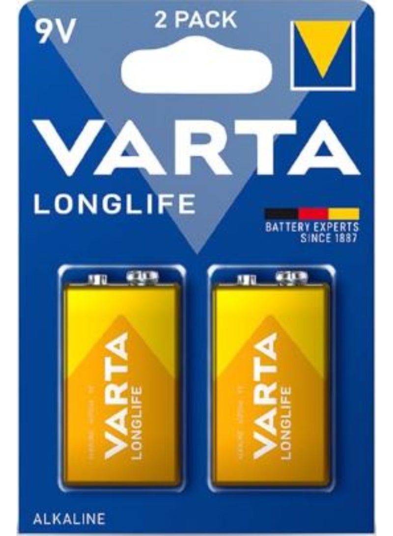 Varta 9V Longlife Alkaline Battery - Powerful, Reliable and Long-lasting (2-Pack)