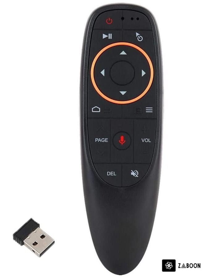 Zaboon جهاز تحكم عن بُعد صوتي، جهاز تحكم عن بُعد بالهواء 2.4G RF لاسلكي مع جيروسكوب 6 محاور وتعلم IR، ماوس هوائي مع إدخال صوتي لجهاز Android TV Box/PC/Smart TV/HTPC/بروجيكتور