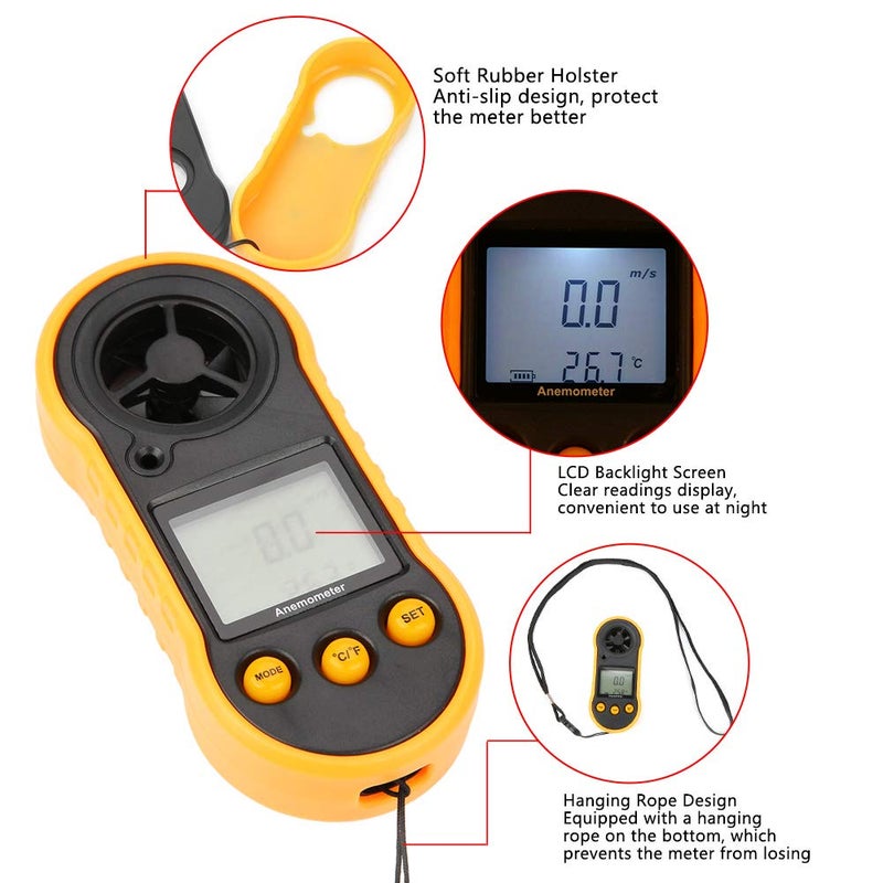 Handheld Digital Anemometer Wind Speed Gauge with LCD Screen Air Speed Temperature Measurement - Image 3