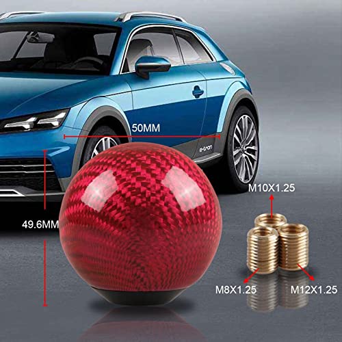 RYANSTAR RACING RYANSTAR Carbon Fiber Shift Knob Gear Shifter Knobs with 3 Adapters Round Ball Stick Shifter Level Red - Image 5