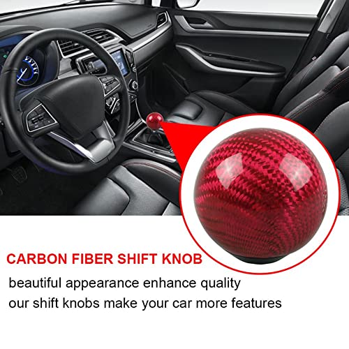 RYANSTAR RACING RYANSTAR Carbon Fiber Shift Knob Gear Shifter Knobs with 3 Adapters Round Ball Stick Shifter Level Red - Image 2
