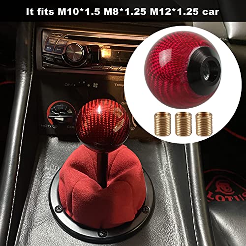 RYANSTAR RACING RYANSTAR Carbon Fiber Shift Knob Gear Shifter Knobs with 3 Adapters Round Ball Stick Shifter Level Red - Image 4