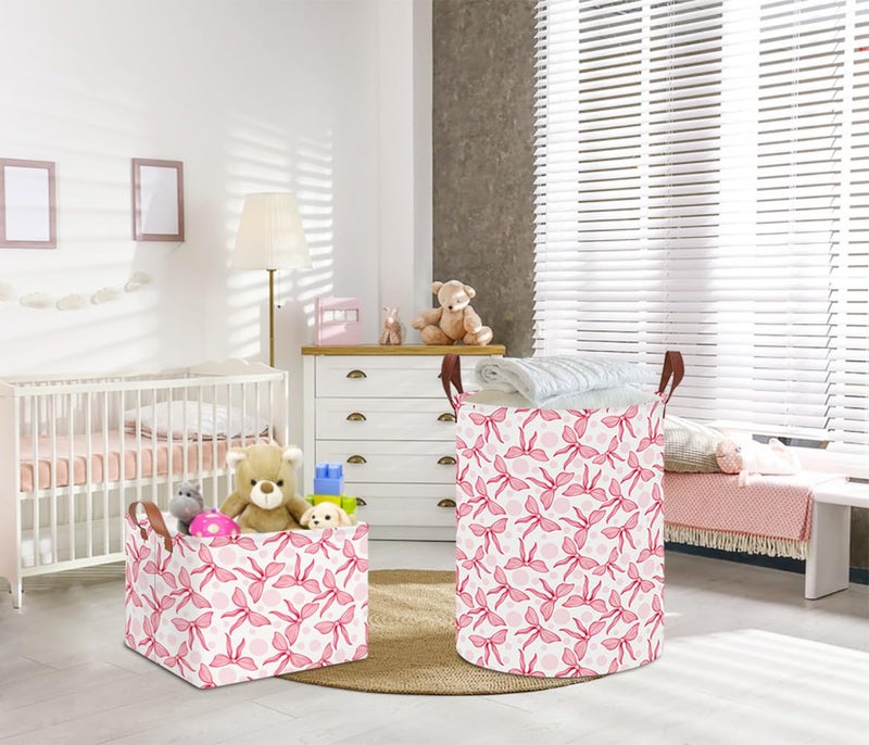 NTAOHAMPER Laundry Hamper,Laundry Basket,Baby Nursery Hamper,Waterproof Storage Bin,Clothes Organizer Basket,Room Decor(Pink Bowknot) - Image 3