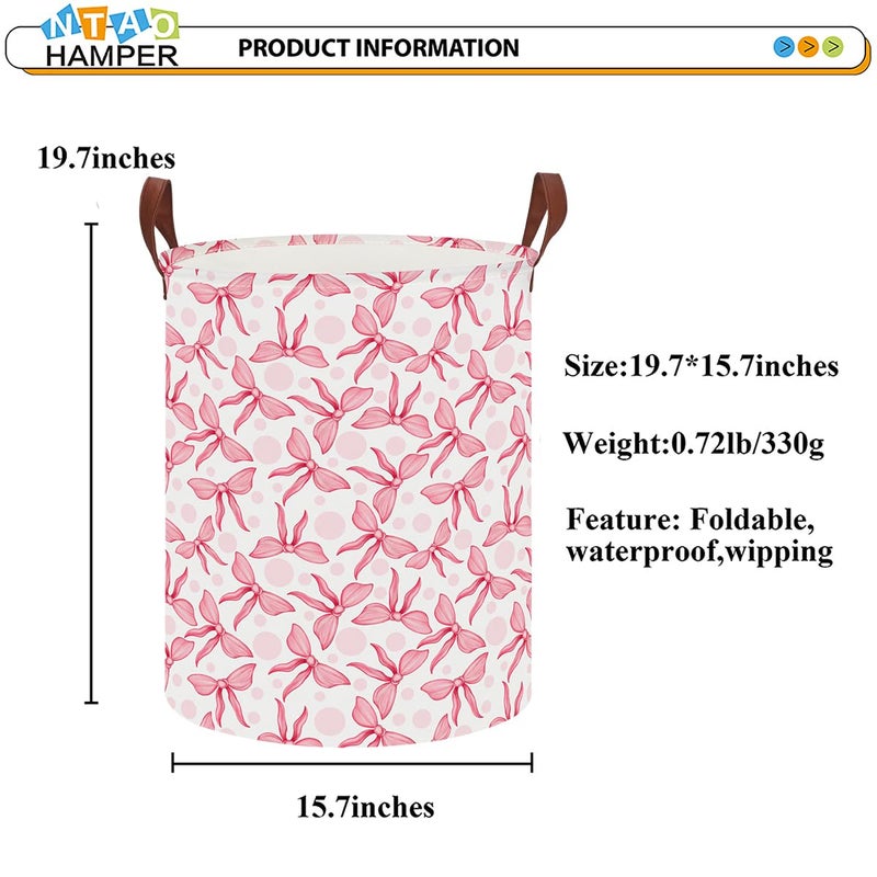 NTAOHAMPER Laundry Hamper,Laundry Basket,Baby Nursery Hamper,Waterproof Storage Bin,Clothes Organizer Basket,Room Decor(Pink Bowknot) - Image 2