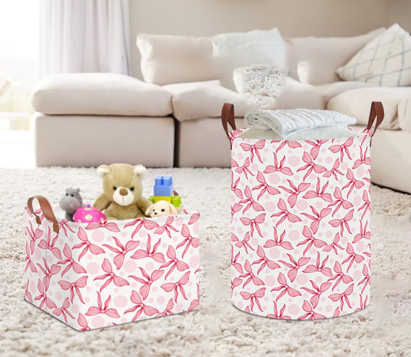 NTAOHAMPER Laundry Hamper,Laundry Basket,Baby Nursery Hamper,Waterproof Storage Bin,Clothes Organizer Basket,Room Decor(Pink Bowknot) - Image 4