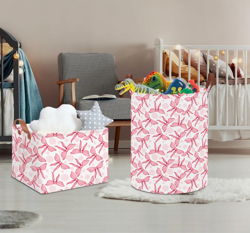 NTAOHAMPER Laundry Hamper,Laundry Basket,Baby Nursery Hamper,Waterproof Storage Bin,Clothes Organizer Basket,Room Decor(Pink Bowknot) - Image 5