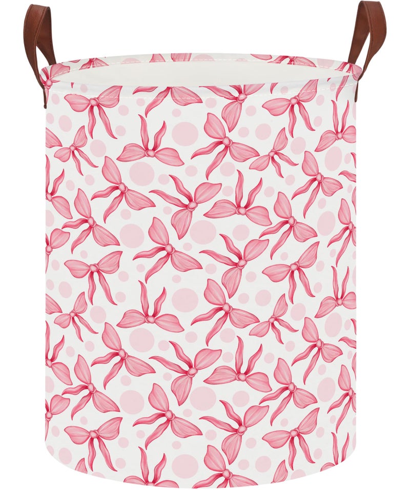 NTAOHAMPER Laundry Hamper,Laundry Basket,Baby Nursery Hamper,Waterproof Storage Bin,Clothes Organizer Basket,Room Decor(Pink Bowknot) - Image 1