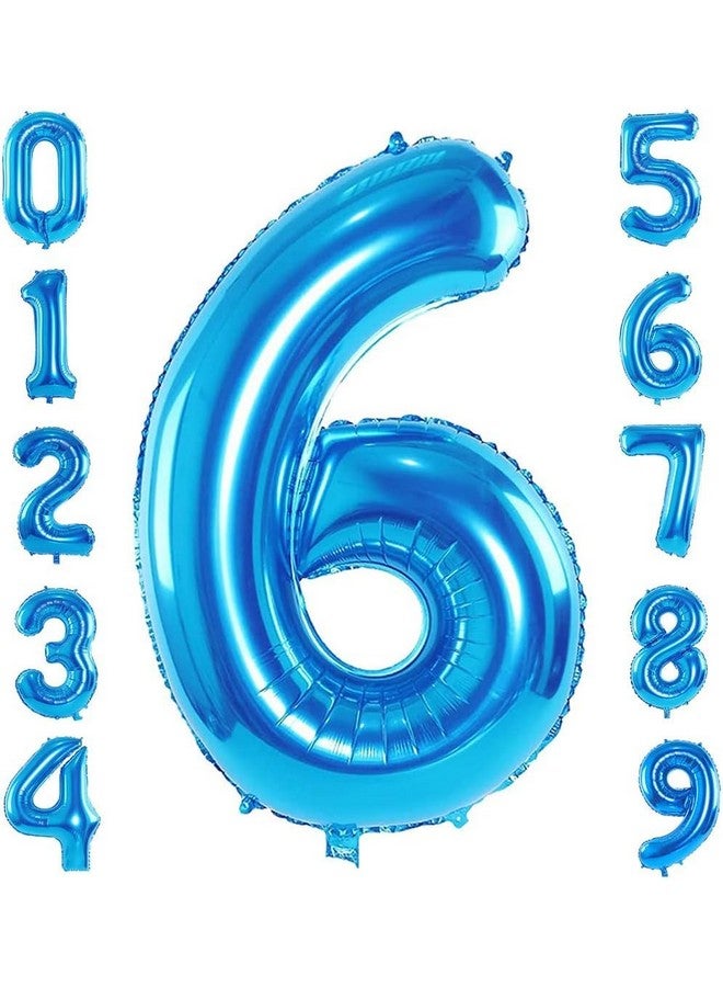 FI - FLICK IN FI - FLICK IN 1 Pc Big Size Number 6 Foil Balloon 32 Inch Large Blue Number Foil Balloon 0 to 9 Number Balloons for Decoration 6th Birthday Anniversary Decoration Items (Pack of 1, Blue)  - Image 1