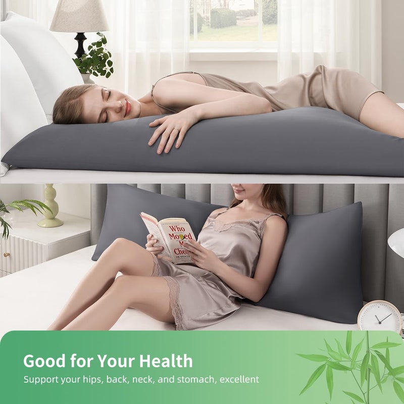 Parkdeny غطاء وسادة الجسم، فسكوز من الخيزران بغطاء بسحاب، ناعم ومناسب لامتصاص الرطوبة للذين ينامون في حرارة، صديق للشعر والبشرة، رمادي، 1 عبوة - Image 2