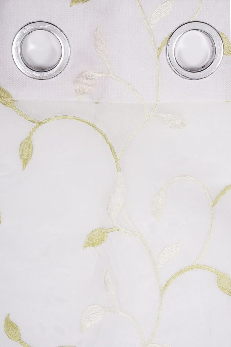 Parda Online Sheer Tissue Eyelet Leaf Design Green Door Curtain for Home 7Ft Pack of 1 - Image 1