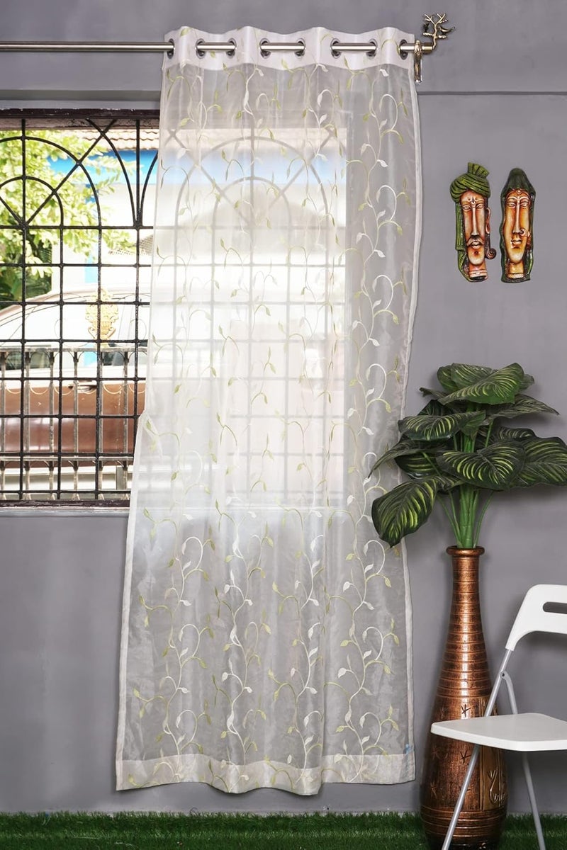 Parda Online Sheer Tissue Eyelet Leaf Design Green Door Curtain for Home 7Ft Pack of 1 - Image 5