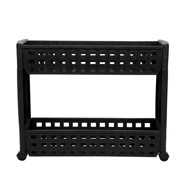 Birdwing NAVRANG Multipurpose Plastic Storage Organizer Slim Rack Shelf with Wheels Slim Slide Out Kitchen Trolley Rack Holder Storage Organizer for Kitchen Black 2 Layer - Image 1