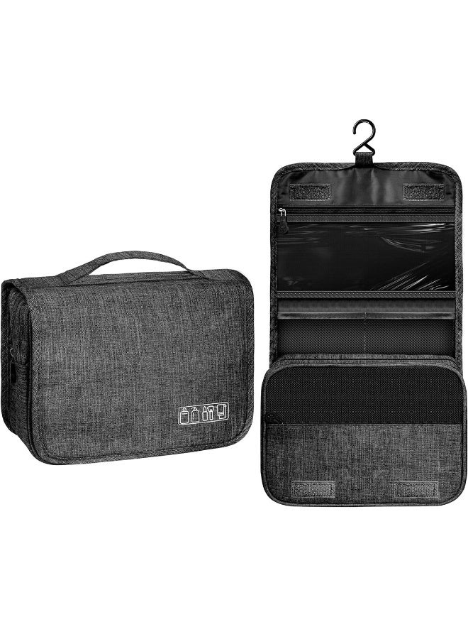 حقيبة المرحاض حقيبة السفر مع شنق خطاف ، وقدرة مقاومة للماء شنق حقيبة مكياج متعددة الوظائف لمستحضرات المرحاض ، منظم السفر حقيبة مستحضرات التجميل المحمولة للنساء والرجال (أسود) - Image 1