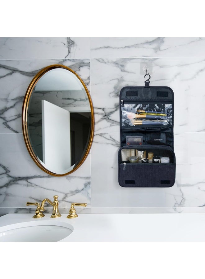 حقيبة المرحاض حقيبة السفر مع شنق خطاف ، وقدرة مقاومة للماء شنق حقيبة مكياج متعددة الوظائف لمستحضرات المرحاض ، منظم السفر حقيبة مستحضرات التجميل المحمولة للنساء والرجال (أسود) - Image 4