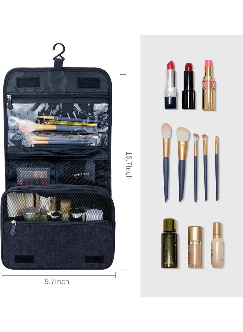 حقيبة المرحاض حقيبة السفر مع شنق خطاف ، وقدرة مقاومة للماء شنق حقيبة مكياج متعددة الوظائف لمستحضرات المرحاض ، منظم السفر حقيبة مستحضرات التجميل المحمولة للنساء والرجال (أسود) - Image 3