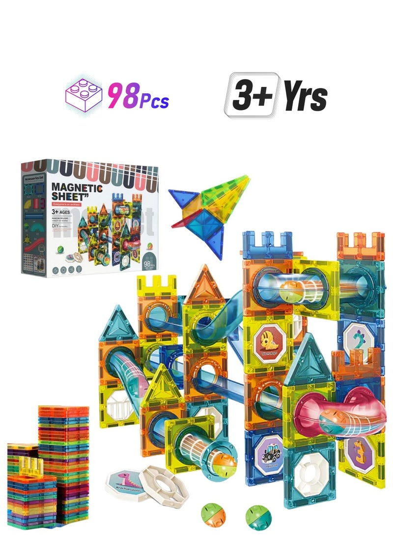 Magnetic Tiles for Kids,98 Pcs STEM Approved Educational Building Blocks Set, Creative Magnet Puzzles & Stacking Toys for Toddlers, Boys & Girls  - Image 1