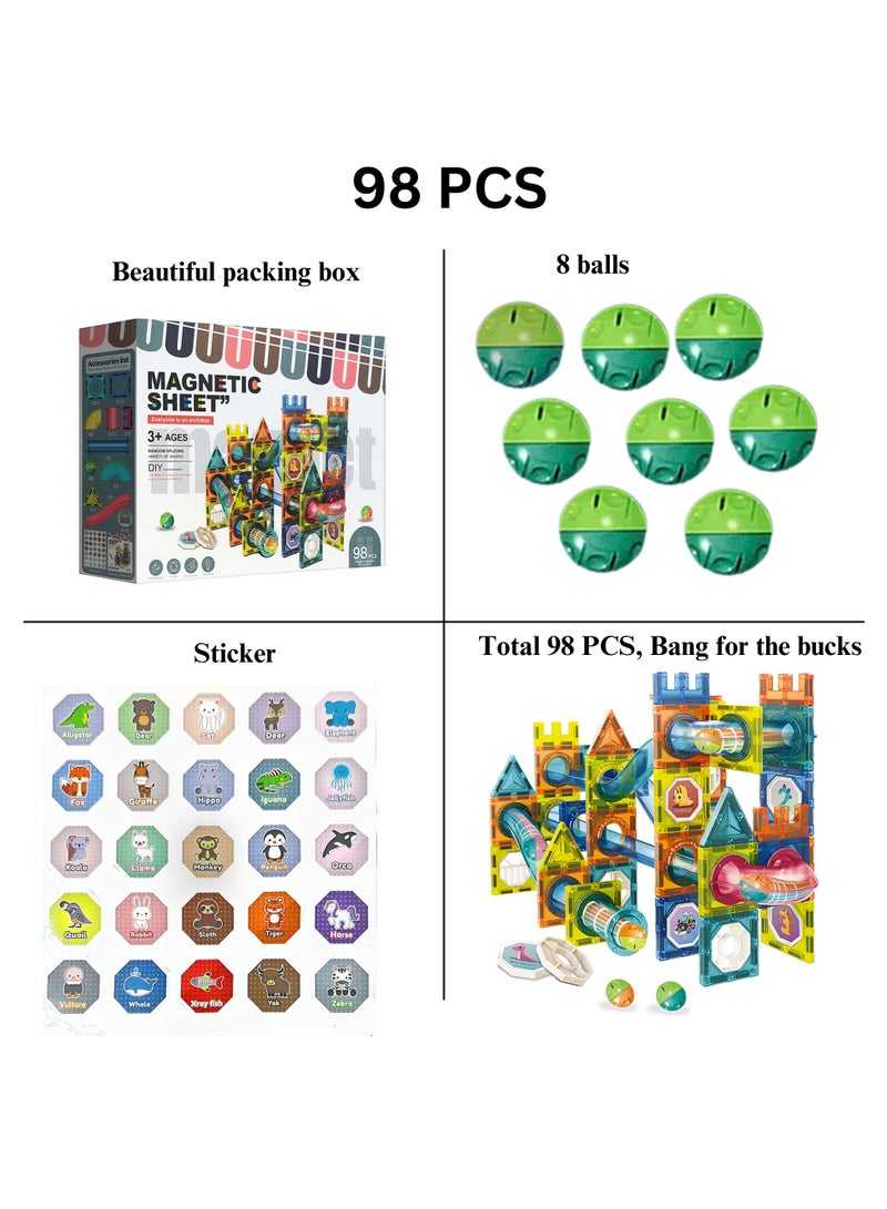 Magnetic Tiles for Kids,98 Pcs STEM Approved Educational Building Blocks Set, Creative Magnet Puzzles & Stacking Toys for Toddlers, Boys & Girls  - Image 3