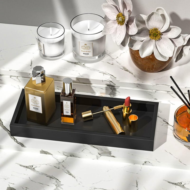 ZHWS Bathroom Tray Countertop for Toiletries, Black Vanity Tray for Makeup Perfume Decor Candle, Bamboo Kitchen Tray for Soap Dispenser Salt Pepper Brush Holder 11.3” L x 4.4” W x 1.1” H - Image 3