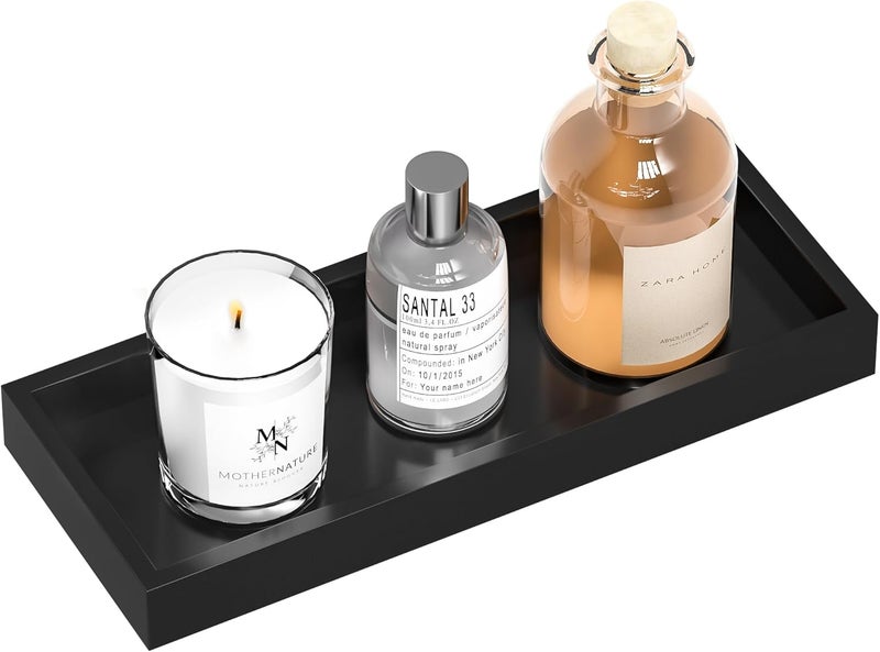 ZHWS Bathroom Tray Countertop for Toiletries, Black Vanity Tray for Makeup Perfume Decor Candle, Bamboo Kitchen Tray for Soap Dispenser Salt Pepper Brush Holder 11.3” L x 4.4” W x 1.1” H - Image 1