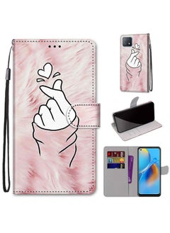 HuHa Case Cover For OPPO A72 5G / A73 5G / A53 5G Coloured Drawing Cross Texture Horizontal Flip PU Leather Case with Holder & Card Slots & Wallet & Lanyard Pink Hands Heart 