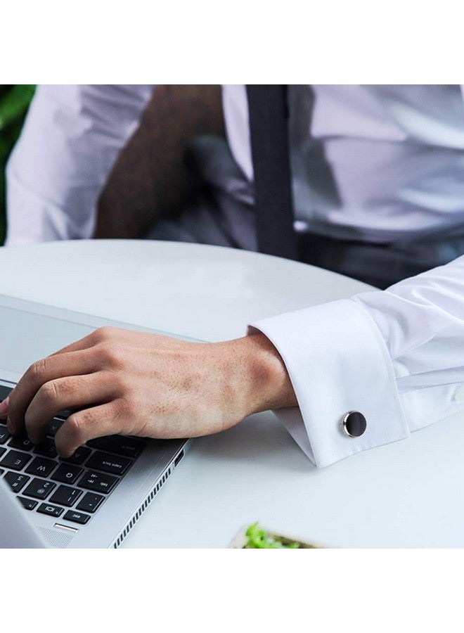 Iktu Men'S Fashion Luxurious Tuxedo Shirts Cufflinks Include Cuff Studs Set Unique Men'S Charm (Rhodium Silver Polish) - Image 4