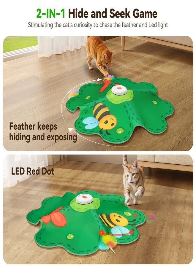 FEELNEEDY Rechargeable Cat Toys, 2 in 1 Hide and Seek Game Interactive Cat Toy, Movable LED Red Dot, Concealed Feathers, Durable Exercise Toys for Indoor Cats, Bored Adult Cats Wand Toy, Green - Image 2