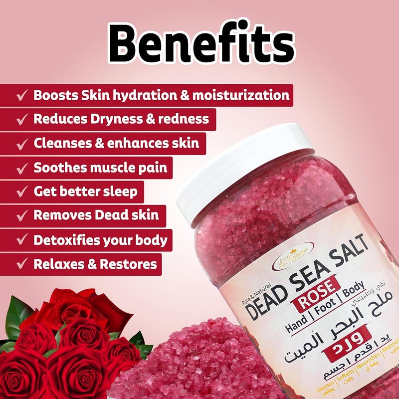 ECOLYTE+ La Parisienne Pure & Natural Dead Sea Salt - Rose Scented Bath Salt for Hand, Foot, and Body Care (2 kg) - Image 5