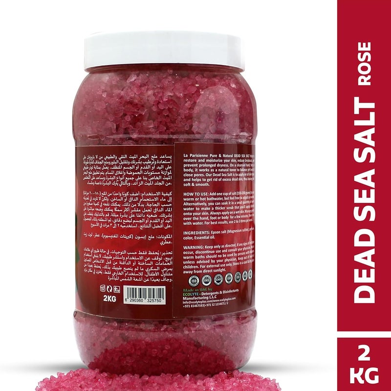 ECOLYTE+ La Parisienne Pure & Natural Dead Sea Salt - Rose Scented Bath Salt for Hand, Foot, and Body Care (2 kg) - Image 2