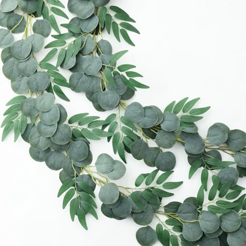 Mizii 2 Strands Artificial Vines Eucalyptus Garland 79" Fake Vine with Silk Green Leaves Faux Hanging Plants Greenery Decorations for Bedroom Table Centerpieces Party Wedding Room Decor (Eucalyptus) - Image 1
