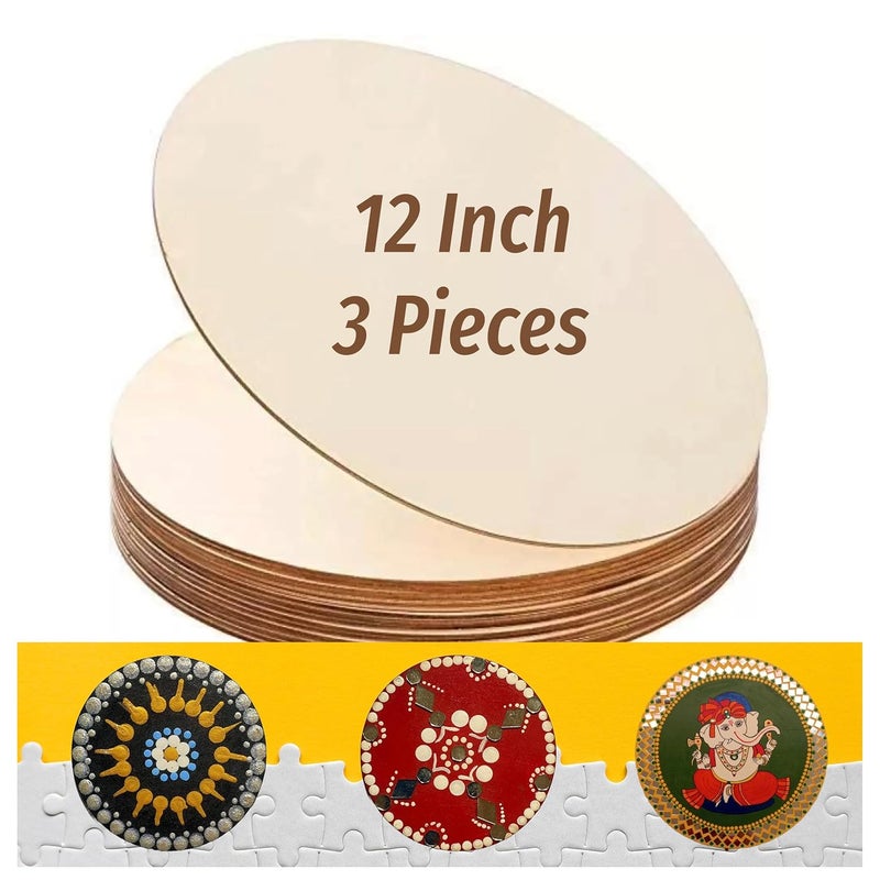 estella ® 12 Inch - 3 Pieces MDF Boards - MDF Pine Wood Board for Art and Craft - Round Wood MDF Cutout for Lippan - Mandala Art (Featherlight 2.5 mm Thickness) - Image 1