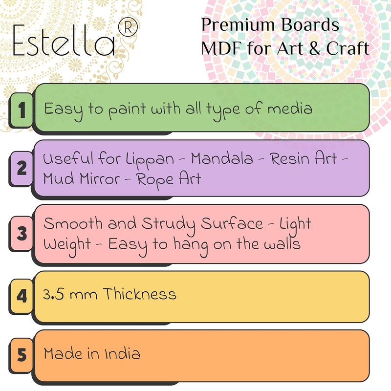 estella ® 12 Inch - 3 Pieces MDF Boards - MDF Pine Wood Board for Art and Craft - Round Wood MDF Cutout for Lippan - Mandala Art (Featherlight 2.5 mm Thickness) - Image 2