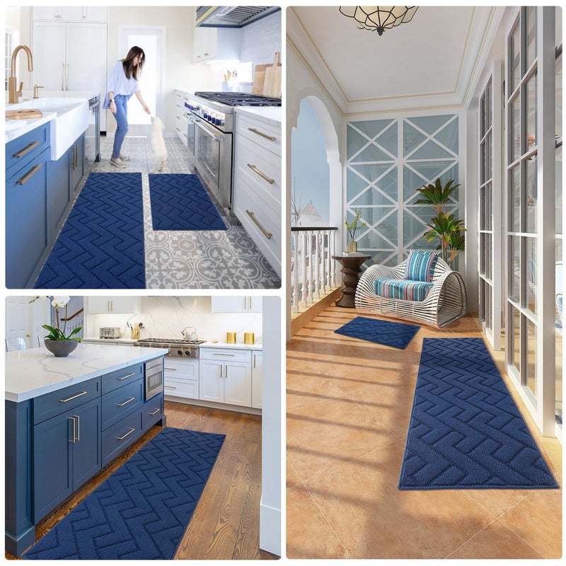 hicorfe Kitchen Rugs and Mats Sets,2 Pieces Super Absorbent Polypropylene Non-Slip Rug,Soft Comfort Floor Mat,Washable for Kitchen,Hallway,Office,Sink,Laundry(20" x 32"+20" x 48",Navy Blue) - Image 5