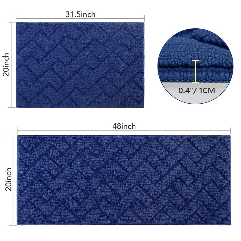 hicorfe Kitchen Rugs and Mats Sets,2 Pieces Super Absorbent Polypropylene Non-Slip Rug,Soft Comfort Floor Mat,Washable for Kitchen,Hallway,Office,Sink,Laundry(20" x 32"+20" x 48",Navy Blue) - Image 2