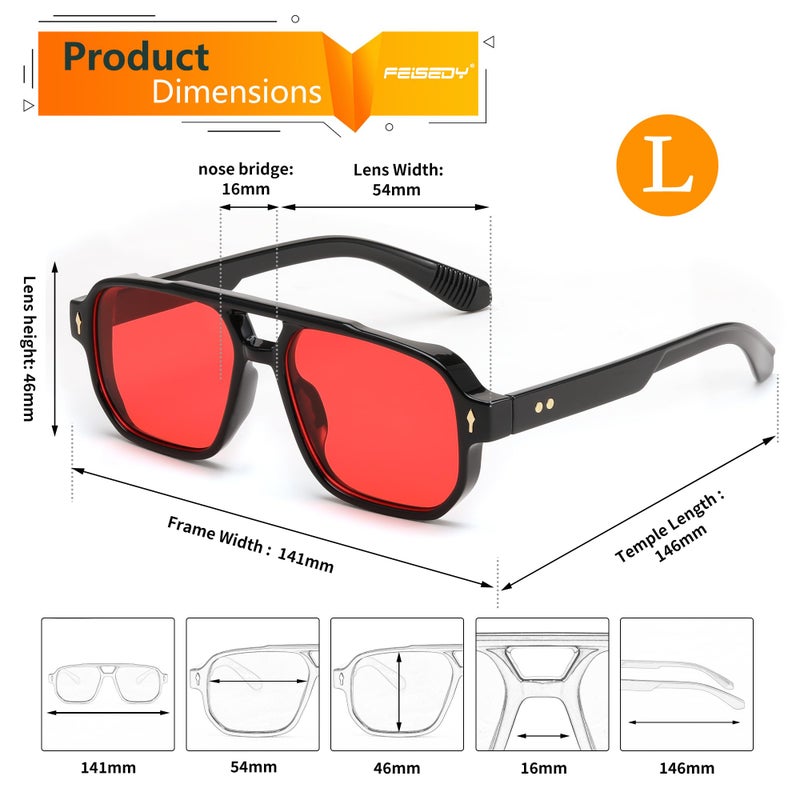 FEISEDY Retro Square Aviator Sunglasses Women Men, 70s Vintage Rectangle UV400 Sun Glasses B9120 - Image 3