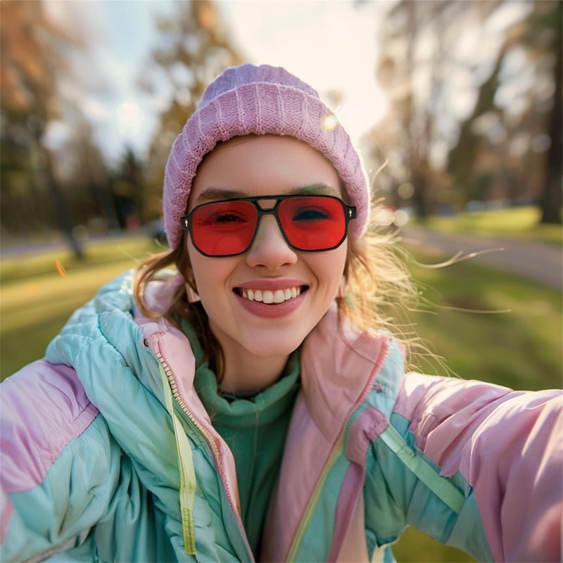FEISEDY Retro Square Aviator Sunglasses Women Men, 70s Vintage Rectangle UV400 Sun Glasses B9120 - Image 2