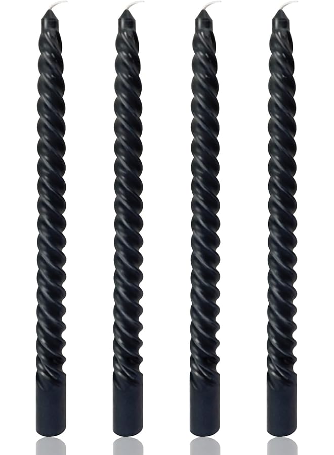 Green Tiger 4pcs,Taper Candles,Blue Metal Style Taper Candles,10 inch Spiral Candlesticks,Clean Burning Candle Sticks (Color : BLACK) - Image 1