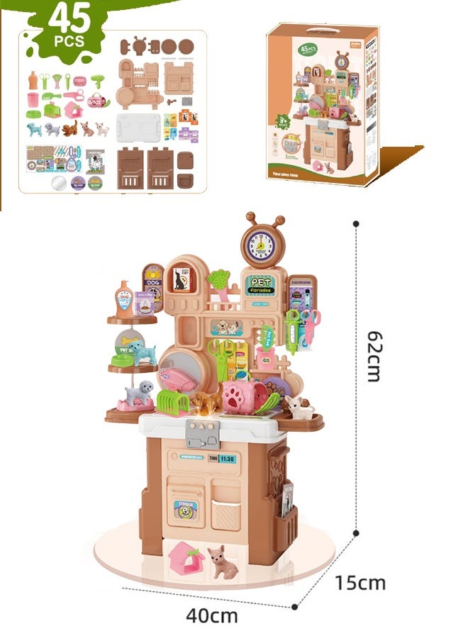 45 children's toy tables, children's pet workbenches, equipped with realistic puppies and kittens, various pet tools, pretend game toys, realistic multifunctional children's toy tables with 3 types of music, tool table sets 3, 4, 5, 6, male and female children's toy game workbenches  - Image 2