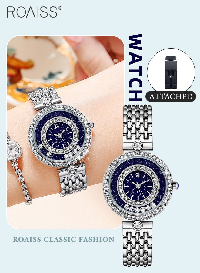 رويس ساعة كوارتز مرصعة بالنجوم بحزام من السبائك للنساء، شاشة تناظرية وقرص دائري مع ماسات متدفقة، ساعة يد فاخرة مقاومة للماء كهدية للسيدات - Image 1