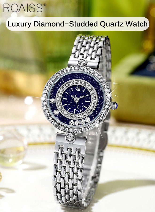 رويس ساعة كوارتز مرصعة بالنجوم بحزام من السبائك للنساء، شاشة تناظرية وقرص دائري مع ماسات متدفقة، ساعة يد فاخرة مقاومة للماء كهدية للسيدات - Image 3