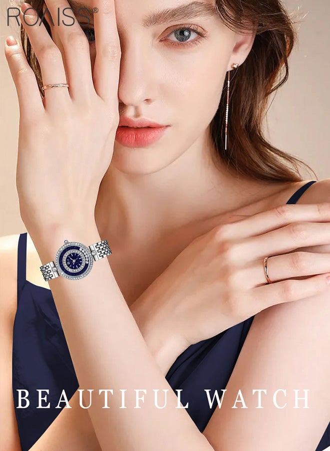 رويس ساعة كوارتز مرصعة بالنجوم بحزام من السبائك للنساء، شاشة تناظرية وقرص دائري مع ماسات متدفقة، ساعة يد فاخرة مقاومة للماء كهدية للسيدات - Image 2