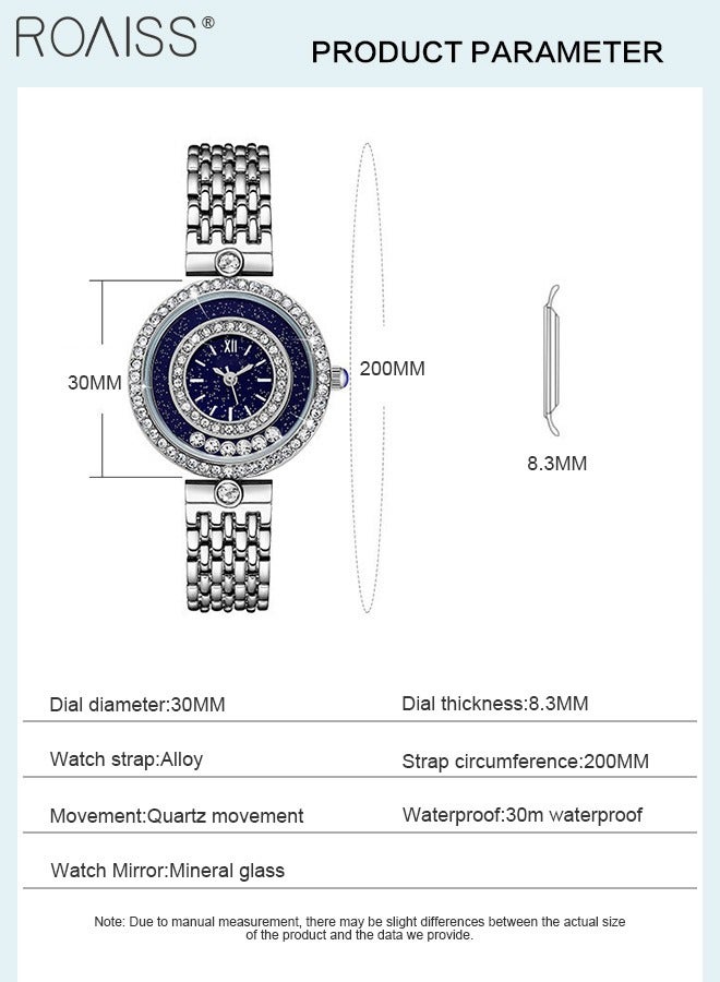 رويس ساعة كوارتز مرصعة بالنجوم بحزام من السبائك للنساء، شاشة تناظرية وقرص دائري مع ماسات متدفقة، ساعة يد فاخرة مقاومة للماء كهدية للسيدات - Image 4