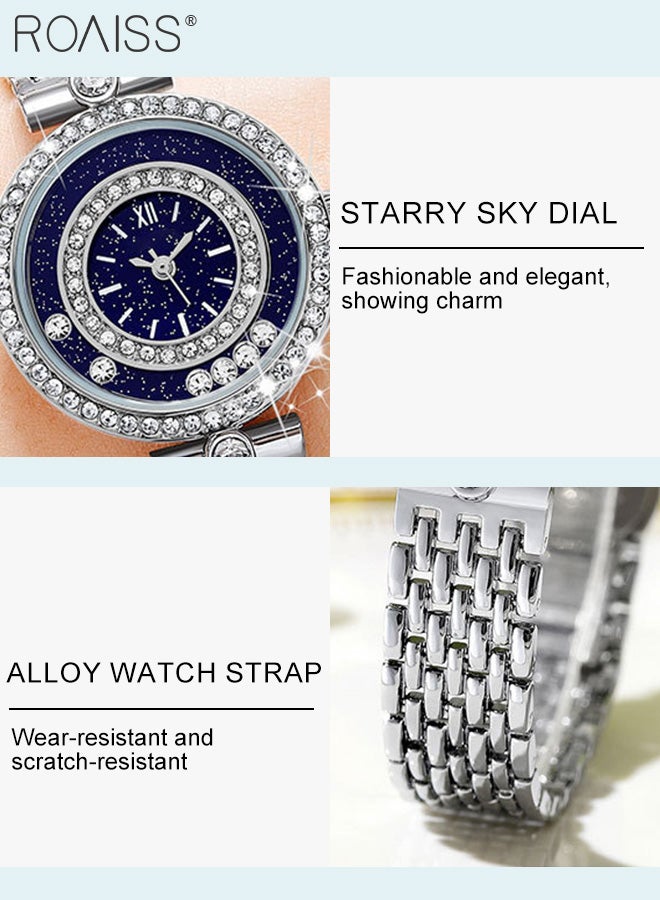 رويس ساعة كوارتز مرصعة بالنجوم بحزام من السبائك للنساء، شاشة تناظرية وقرص دائري مع ماسات متدفقة، ساعة يد فاخرة مقاومة للماء كهدية للسيدات - Image 5