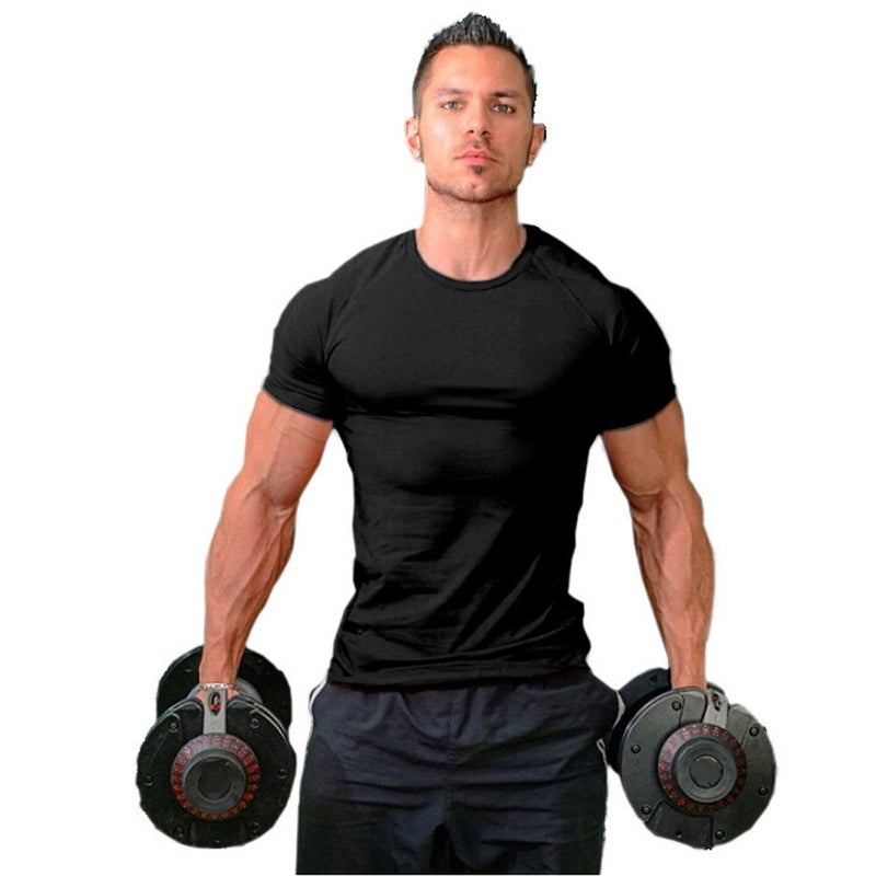 ZUEVI Men's Workout Shirts Slim Fit Athletic Bodybuilding T-Shirts Short Sleeve Tees(Black-M) - Image 2