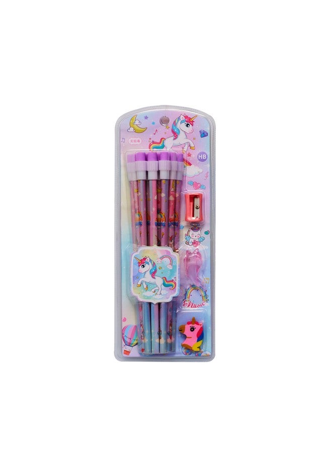 CherryBox CherryBox Unicorn Pencils Stationary Kit - 12 Pencils Set with Grip Unicorn Eraser and Sharpner for Kids, Boys and Girls, Birthday Return Gift Stationary Set (Purple)  - Image 1