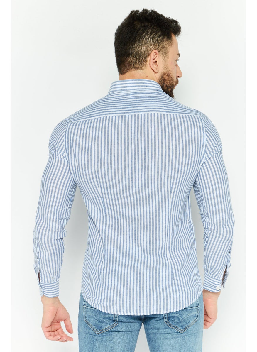 Gazzarrini Men Regular Fit Stripe Long Sleeve Casual Shirt, White  - Image 4
