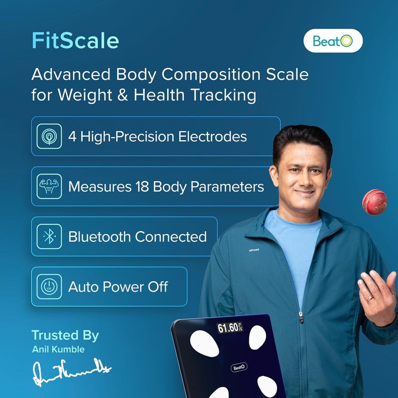 Beato FitScale by Smart Weight Machine | 4 Electrodes | 18 Advanced Body Metrics | Full Composition Analysis | Bluetooth | Android and IOS Compatible - Image 2