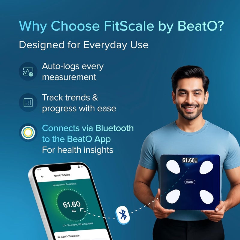 Beato FitScale by Smart Weight Machine | 4 Electrodes | 18 Advanced Body Metrics | Full Composition Analysis | Bluetooth | Android and IOS Compatible - Image 4