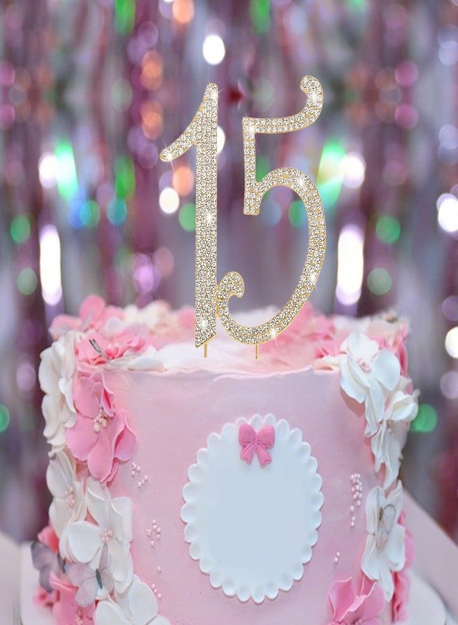 Jaciya 15 Cake Topper with Rhinestones - Sparkling Gold Number Decor for Quinceanera, 15th Birthday Parties & Anniversaries - Image 5