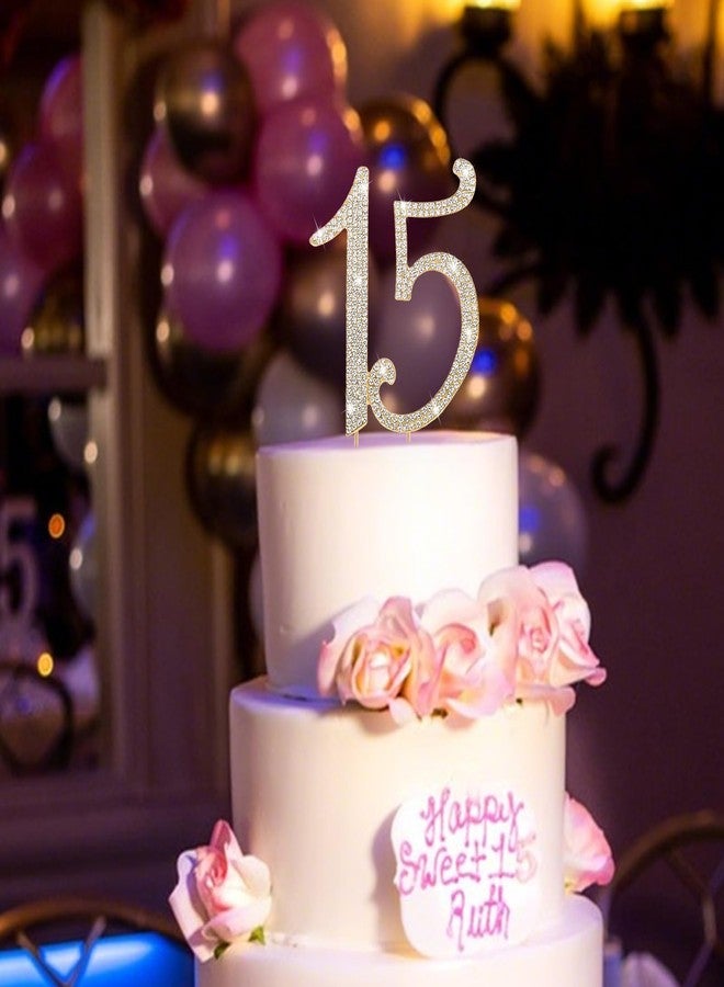 Jaciya 15 Cake Topper with Rhinestones - Sparkling Gold Number Decor for Quinceanera, 15th Birthday Parties & Anniversaries - Image 4